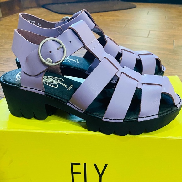 Fly London Purple Leather 90s Platform Sandals - Picture 9 of 15